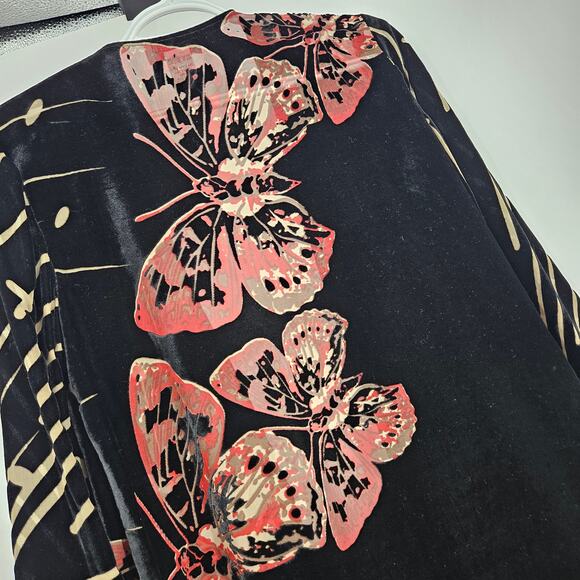 Anes A Cardigan Black Red Burnout Velvet Butterfly Art to wear Lagenlook Size S - Picture 5 of 6